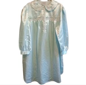 Vintage 1990s Heather Lane Blue Satin Nightgown – Plus Size 1X – Lace Collar,...